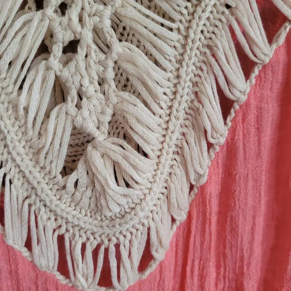 Arianna Coral White Crochet Poncho Top Fringe Boho Beach Cover Up S/M Festival - Picture 5 of 10